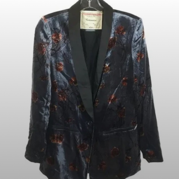 Anthropologie Floral Velvet Tuxedo Blazer Jacket - Picture 3 of 3